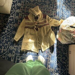 Free People Beige and Red Knit Cardigan